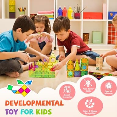 cossy 120Pcs Magnetic Tiles Magnetic 3D Building Blocks Set Educational Construction Toys for 3+ Year Kids with Stronger Magnets, Educational Toys, Recreational, Conventional - Image 2