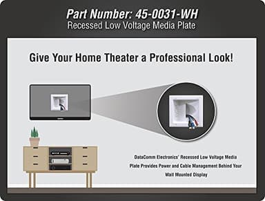 DATA COMM Electronic 45-0031-WH Recessed Low Voltage Media Wall Plate w/ Built-In Duplex Receptacle Outlet, Cable Management - Elevate Your Home Entertainment w/ Stylish White Panel - Image 5