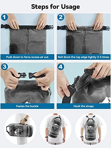 HEETA Dry Bag Waterproof for Women Men, Roll Top Lightweight Dry Storage Bag Backpack with Phone Case for Travel Swimming Boating Kayaking Paddle Board Camping Beach Accessories(Transparent Black,10L) - Image 5