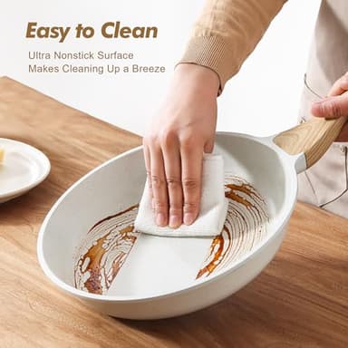 SENSARTE Nonstick Frying Pan Skillets, White Ceramic Coating Omelette Pans, Healthy Cookware Chef's Pan, Free of PTFE & PFAS (8+11Inch with Lid) - Image 4