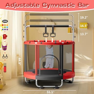 ZCMHAXJ 55" Trampoline for Kids with Enclosure, 440lbs Capacity Indoor & Outdoor Toddler Trampoline with Adjustable Gymnastics Bar & Toys, Gifts for Boys & Girls - Image 4