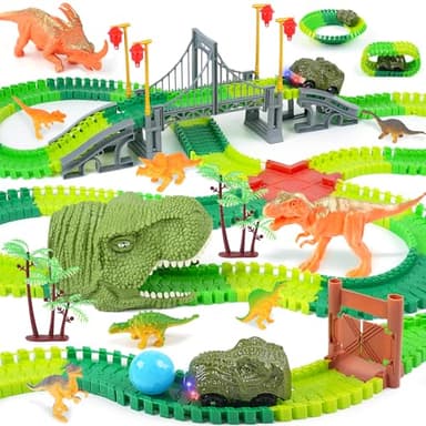 BEMITON Dinosaur Toys Race Car Track, Create a Dinosaur World Road Race, Flexible Dinosaur Track Toys Set, Christmas Birthday Gifts for 3 4 5 6 7 Years Old Boys Girls Kids - Image 1