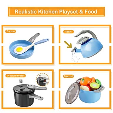 Zero Zoo 105Pcs Kids Kitchen Toy Accessories, Toddler Pretend BBQ Camping Cooking Playset, Play Pots, Pans, Utensils Cookware Toys, Play Food Set, Vegetables, Learning Gift for Girls Boys - Image 5