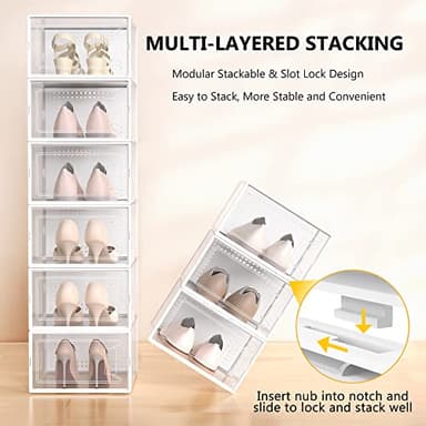 12 Pack X Large Shoe Organizer Storage Boxes for Closet, Modular Space Saving Shoe Boxes Clear Plastic Stackable Sneaker Containers Display Case with Lids, Pearl White - Image 3