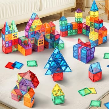 Mruikeny 100PCS Magnetic Tiles Kids Toys - Magnetic Building Blocks STEM Magnet Building Set Preschool Learning Magnet Toys for Kids Ages 3-5 4-8, Sensory Montessori Toy for Toddlers 3+ Year Old - Image 2