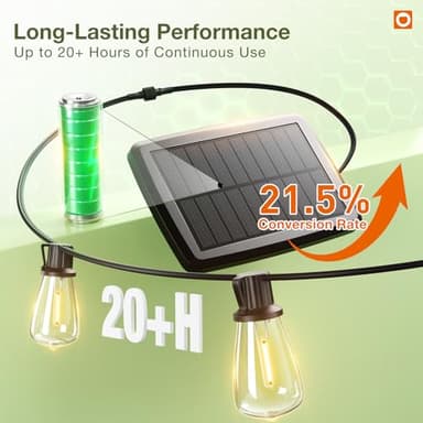 addlon 54(48+6) FT Solar String Lights Waterproof,Patio Lights Solar Powered with Remote & USB Port 15+1 LED Shatterproof Bulbs 3 Light Modes, Dimmable Solar Light for Camping Backyard Garden - Image 6