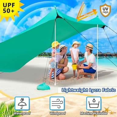Camping Tent UPF50+ with 8 Sandbags, Beach Shade Canopy with Stability Poles and Big Ground Pegs, Pop Up Canopy for Camping, Picnics, 12X12FT Green - Image 3