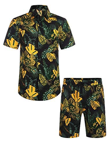 COOFANDY Men's Flower Casual Button Down Short Sleeve Hawaiian Shirt Suits Two Piece Outfits Sets Tropical Vacation Wear - Image 4