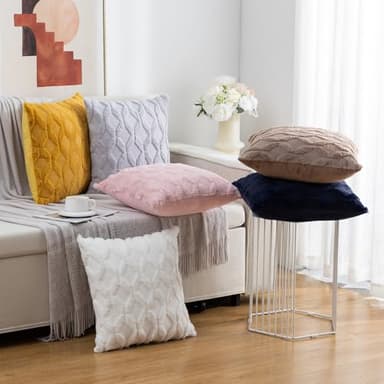 Mimkus Boho Faux Wool Pillow Covers 18 x 18 Inch Set of 2 Soft Plush Short Wool Pillowcase Square Velvet Cushion Case for Sofa Bedroom, Khaki - Image 6