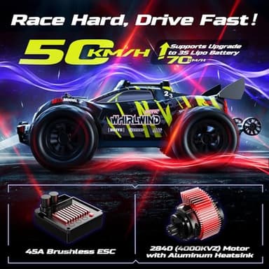 DEERC 1/14 Fast Brushless RC Car for Adults, 43 MPH High Speed 4x4 Off-Road RC Truck, Waterproof Monster Truggy, All Terrain Remote Control Drift Car for Boys 8-12, 2 Batteries, 3S Lipo Compatible - Image 2