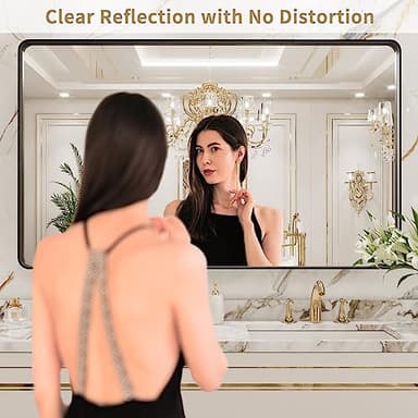 LOAAO 50X30 Inch Black Metal Framed Bathroom Mirror for Wall, Matte Black Bathroom Vanity Mirror Farmhouse, Large Rounded Rectangle Mirror, Anti-Rust, Tempered Glass, Hangs Horizontally or Vertically - Image 2