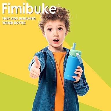 Fimibuke Kids Insulated Water Bottle, 14oz BPA FREE Double Wall Vacuum Tumbler 18/8 Stainless Steel Leak Proof Kids Cups with Straw Metal Water Bottle for School Boys Girls (2 Pack, Ocean Life) - Image 7