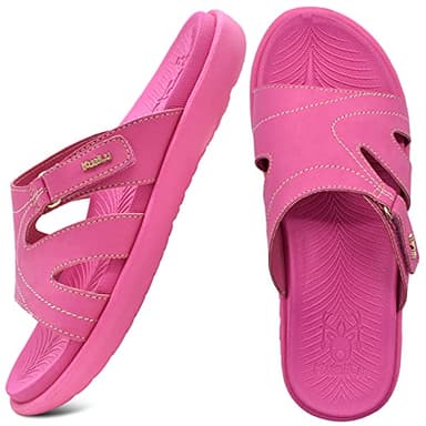 KuaiLu Womens Fashion Orthotic Slides Ladies Lightweight Athletic Yoga Mat Walking Sandals Slip On Thick Cushion Recovery Slippers Sandles Comfortable Plantar Fasciitis Arch Support Hot Pink Size 8.5 - Image 3