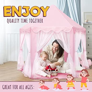 ORIAN Princess Castle Playhouse Tent for Girls with LED Star Lights – Indoor & Outdoor Large Kids Play Tent for Imaginative Games – ASTM Certified, 230 Polyester Taffeta. Pink 55"x53". - Image 8