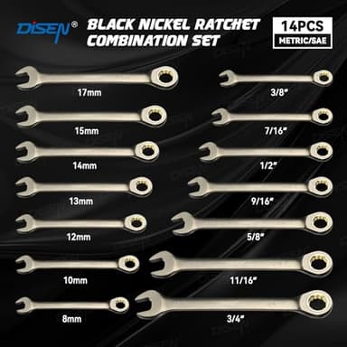 DISEN 14PCS 90-Tooth SEA&Metric Ratchet Wrench Set,Upgraded Nickel Plating Combination Wrenches Set - Image 3