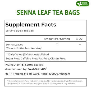 FreshDrinkUS, Premium 135 Senna Leaf Tea Bags for Constipation, Supports Your Cardiovascular System, 100% Natural & Pure. Loose Leaf Senna Herbal Tea, Made with Natural Material Tea Bags. Non GMO, No Sugar/ Caffeine/ Gluten, Vegan. - Image 2