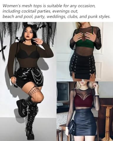 ZNVGIRL Women's Basic Mesh Sheer Tops Long Sleeve See Through Swimsuit Cover Ups T Shirt (Long Style Black,S) - Image 5