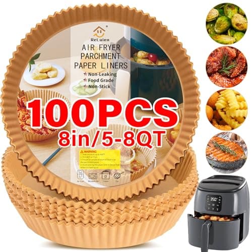Air Fryer Liners Disposable, 100PCS 8 Inch Non-stick Air Fryer Parchment Paper Liners, Round Free of Bleach Airfryer Liners for 5-8QT Air fryer, Baking, Roasting Microwave - Image 1