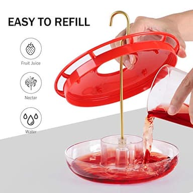 eWonLife Hummingbird Feeder for Outdoors, 2 Pack, Leak-Proof, Easy to Clean and Refill, Saucer Humming Bird Feeder Plastic, Including Hanging Hook, with 5 Feeding Ports (16 Ounce/Pack) - Image 9