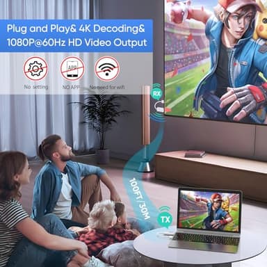Wireless HDMI Transmitter and Receiver 328FT/100M,4K Decode 1080P Output Wireless HDMI Extender,2.4G/5G Plug&Play Portable Wireless,for Streaming Video and Audio to Monitor from Laptop/TV Box - Image 2