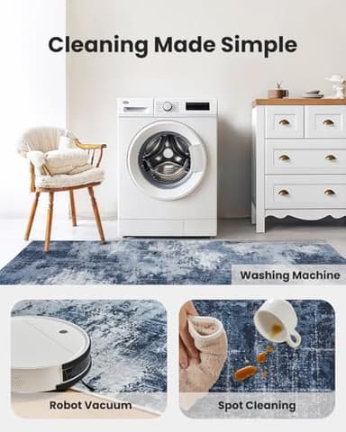 AMADA HOMEFURNISHING 9x12 Large Area Rugs, Modern Living Room Rugs with Non-Slip Backing & Short Pile, Washable Rug with Abstract Pattern for Living Room, Bedroom and Dinning Room, Dark Blue - Image 6