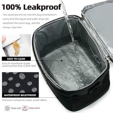 BEIMILY Lunch Box for Men/Women, Small Insulated Lunch Bag, Leak-Proof Soft Cooler Tote Bag, Reusable LunchBox for Work, Travel, Fitness, Picnic with Adjustable Shoulder Strap for Adults (Black) - Image 3