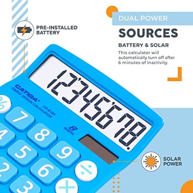 CATIGA Desktop Calculator 8 Digit with Solar Power and LCD Display, Big Buttons, for Home, Office, School, Class and Business, 4 Function Small Basic Calculators for Desk, CD-8185 - Image 3