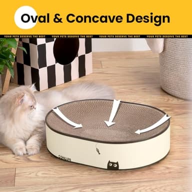 Conlun Oval Cat Scratcher Bed, 2-in-1 Cat Scratching Board, Natural Corrugated Cardboard Scratch Pad Lounge, Sealed Base Traps Debris,No Assembly Kitty Furniture,Stylish Colors Blends Any Home Decor - Image 6