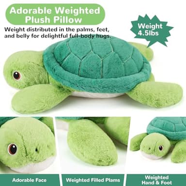 gnomantic Turtle Weighted Stuffed Animals - 22 Inch 4.5 Pounds Weighted Plushies Sea Turtle Stuffed Animal - Big Tortoise Plush Pillow - Cute Plush Toys Gifts for Kids & Adults (22" 4.5 lbs) - Image 3