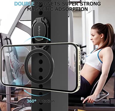 Doflyesky Magnetic Phone Ring Holder for iPhone, Double Adjustable Gym Phone Grip Holder and Stand Removable for Magsafe Case, iPhone 16 15 Pro Max Plus SE, Compatible with Magnetic Car Mount - Image 2