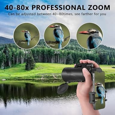 Monocular-Telescope 80x100 High Powered Monoculars High Definition for Adults High Powered with Smartphone Adapter Telescope Hunting Wildlife Bird Watching Travel Camping Hiking-Black - Image 8