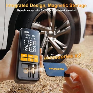 MODARI Tire Inflator Portable Air Compressor, 5X Faster 160 PSI Portable Tire Inflator for Car with Carrying Case, Built-in Magnetic Storage, Auto Shut-Off Cordless Air Pump for Car Tires, SUV, Truck - Image 2