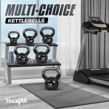 Yes4All Kettlebells 5 10 15 20 25 30 lbs Set Weight Vinyl Coated Cast Iron for Dumbbell Weights Exercises, Gym, Fitness, Full Body Workout Equipment Push up, Grip and Strength, Black - Image 6