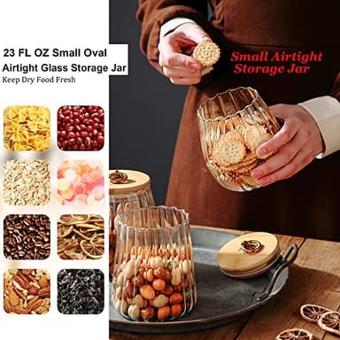 FANTESTICRYAN Glass Coffee Nuts Canister Airtight Storage Jar Petal Decorative Container with Bamboo Lid Metal Handle Easy to Grasp 700ml, 23 FL OZ - Image 2