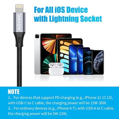 AGVEE 2 Pack 4 inch USB-C Female to Lightning Male Adapter, 30W Fast Charging Charger Converter for iPhone 14 13 12 11 Airpods iOS Device Carplay, Not for Audio, Dark Gray - Image 6