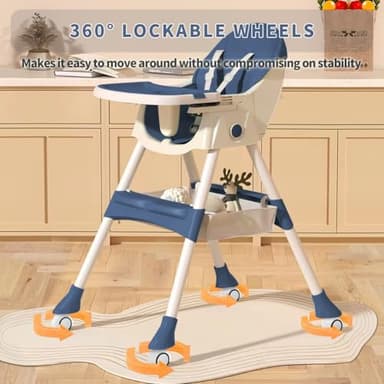 High Chairs for Babies and Toddlers, 4 in 1 Convertible Baby High Chair, Portable High Chair for Travel with Adjustable Height and Back, Foldable HighChair with Wheels& Pu Cushion - Image 5