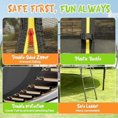 Gigu 10 FT Recreational Trampoline -Reinforced T-Socket Frame, Double Zippered Entry, Includes Ladder and Enclosure, Outdoor Specific - Image 7