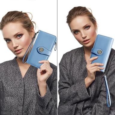 Travelambo Women's Wallet RFID Blocking Wristlet Clutch Purse with Large Capacity & Removable Strap - Image 5