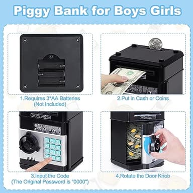 Refasy Kids Toys for Boys Girls Age 3-5,Electronic Piggy Banks for Kids Money Savings Box Toys Mini ATM Coin Bank for Children Best Birthday Xmas Gifts Cash Coin Can for Kid 8-12 Year Old Black - Image 4