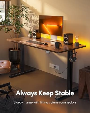 FEZIBO Electric Standing Desk, Height Adjustable Stand up, 48 x 24 Inches Sit Stand Home Office, Computer Desk, Black Walnut - Image 3