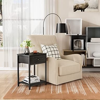 Nightstands Set of 2, Industrial End Table with Fabric Drawer&Storage Shelf, Small Bedside Table Organizer for Small Space for Living Room, Tall 23.6" Night Stand for Bedroom, Black Oak - Image 9