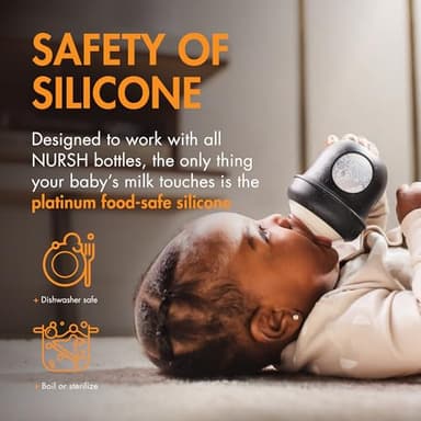 Boon Nursh Curve Silicone Baby Bottle Nipples - Platinum Food-Safe Silicone Bottle Nipples – Medium Flow Nipples for Baby Bottles - Baby Bottle-Feeding Supplies - 3 Count - Image 6