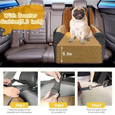Dog Car Seat for Small/Medium Dogs, Memory Foam Dog Booster Seat, Travel Safety Per Car Seat with Washable Removable Cover, Storage Pockets for Dogs up to 35 lbs(BlackBrown) - Image 5