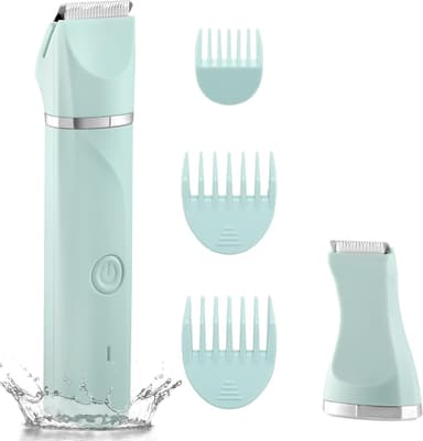Waterproof Bikini Trimmer Women Electric Razor for Pubic Hair Women's Foil Shaver Rechargeable Shaver Removal with Snap-in Ceramic Blades IP7X Washable Head,Wet and Dry Use,Green - Image 2