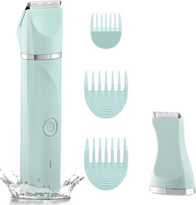 Waterproof Bikini Trimmer Women Electric Razor for Pubic Hair Women's Foil Shaver Rechargeable Shaver Removal with Snap-in Ceramic Blades IP7X Washable Head,Wet and Dry Use,Green - Image 1