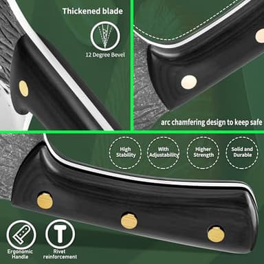 FULLHI Multi-color Wood Handle Full Tang Meat Cleaver with Sheath, High Carbon Steel Chef Meat Slicing Kitchen Knife for Outdoor Cooking, Camping BBQ - Image 5