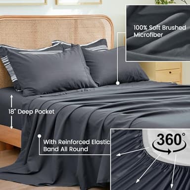 PHF 7 Pieces King Comforter Set, Striped Bed in A Bag, Charcoal Grey Stripe Bedding & 18" Deep Pocket All Season, Ultra Soft Bedding Sets with Comforter, Sheets, Pillowcases & Shams - Image 6