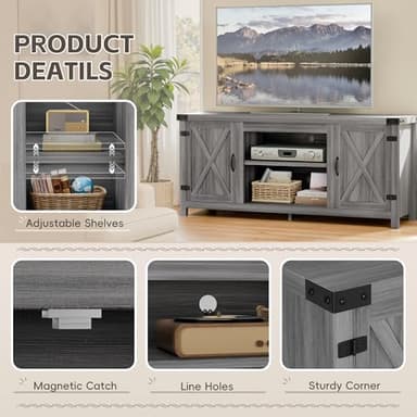 YESHOMY Modern Farmhouse TV Stand with Two Barn Doors and Storage Cabinets for Televisions up to 65+ Inch,Entertainment Center Console Table,Media Furniture for Living Room, Grey - Image 5
