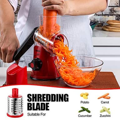 Geedel Rotary Cheese Grater, Kitchen Mandoline Vegetable Slicer with 3 Interchangeable Blades, Easy to Clean Grater for Fruit, Vegetables, Nuts - Image 4