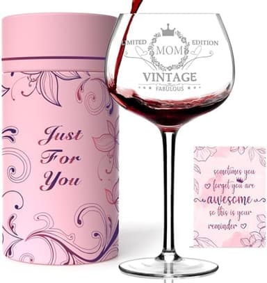 Gumry Gifts for Mom from Daughter Son, 16OZ Vintage Engraved Wine Glass Birthday Decorations Birthday Gifts Box Ideal for Women Mother - Image 3